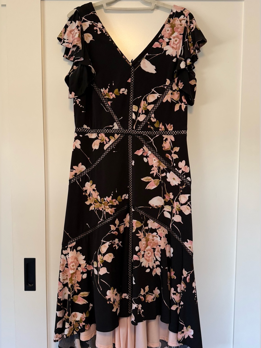 Taylor Black Midi Dress with Pink Floral Print